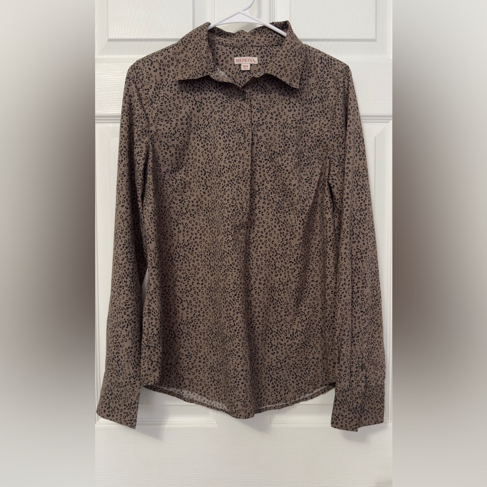 Merona Brown and Black Patterned Blouse